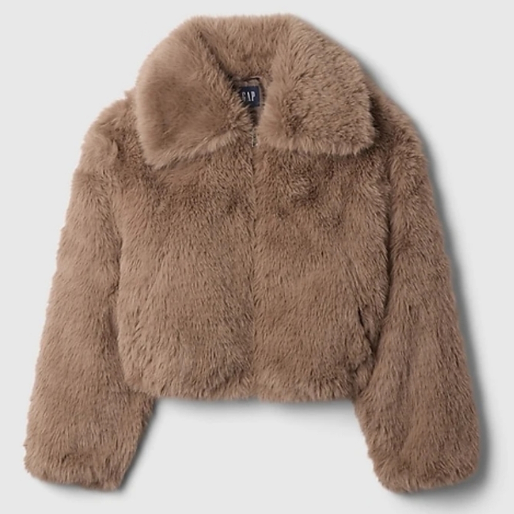 GAP Faux Fur Crop Jacket in Taupe